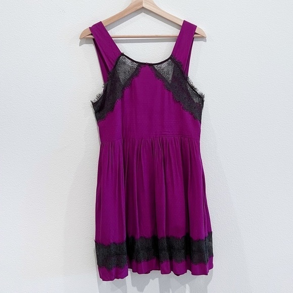 Free People Georgia Lace Plum Gray Sleeveless Mini Dress Size 6 - Picture 1 of 10